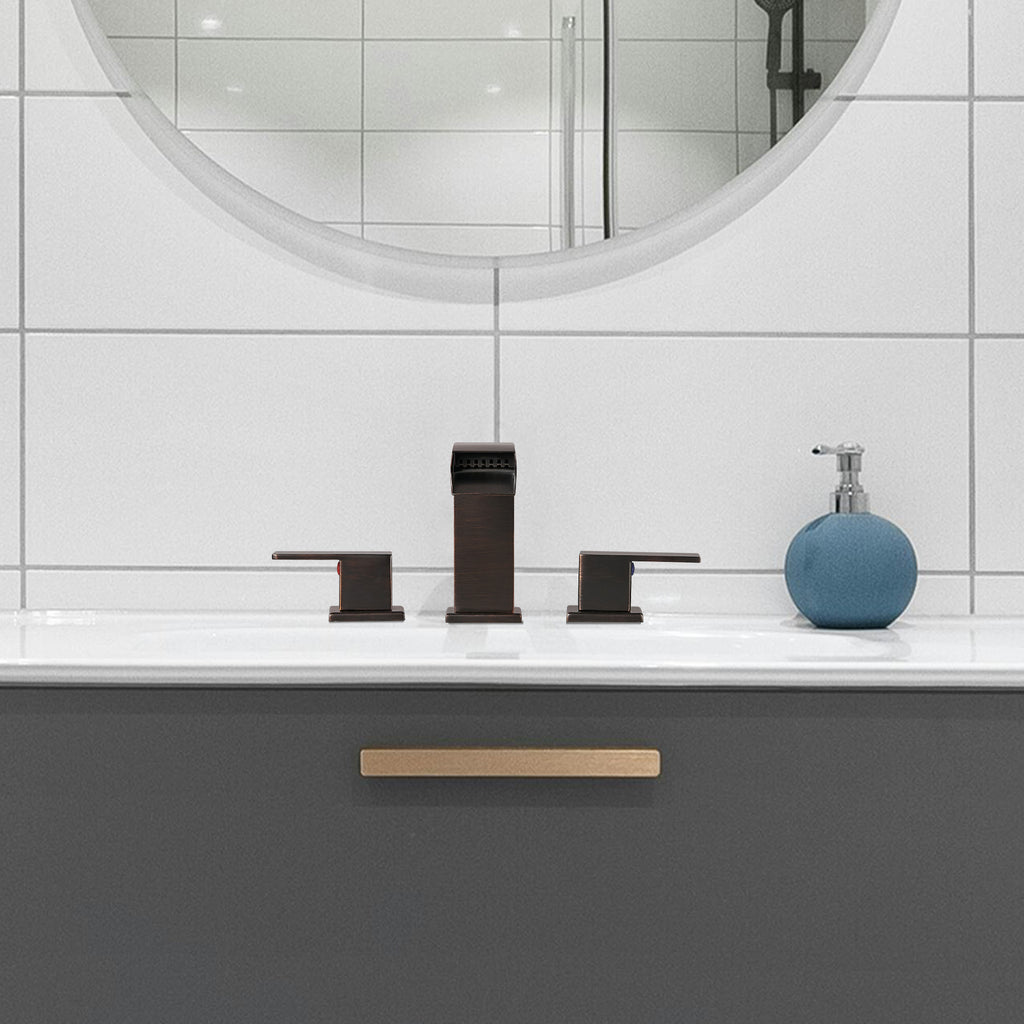 Waterfall 304 stainless steel 8 in. Widespread Double Handle Bathroom Faucet with Drain Kit Included in Oil Rubbed Bronze