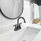 Rotatable 4 in. Centerset Double Handle Bathroom Faucet with Drain Kit Included in Black