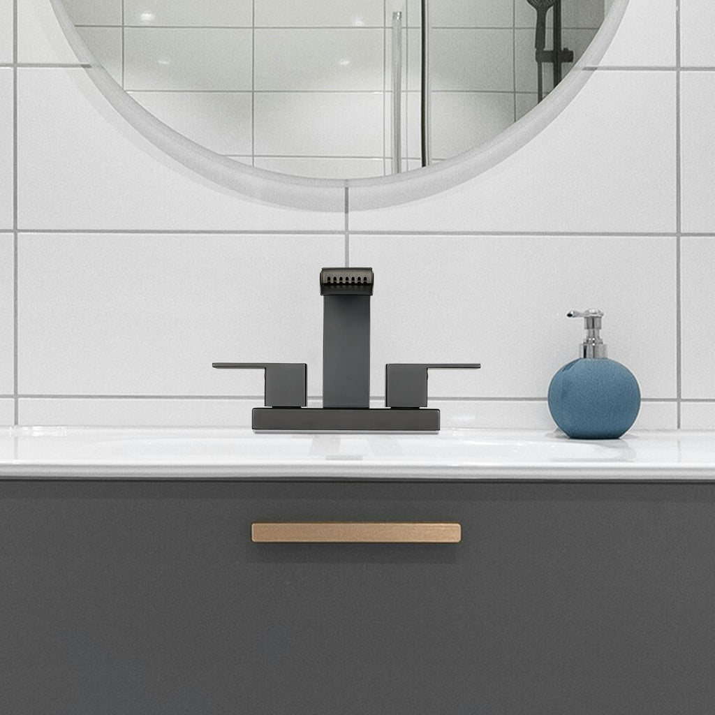 304 stainless steel 4 in. Centerset Double Handle Bathroom Faucet with Drain Kit Included in Matte Black