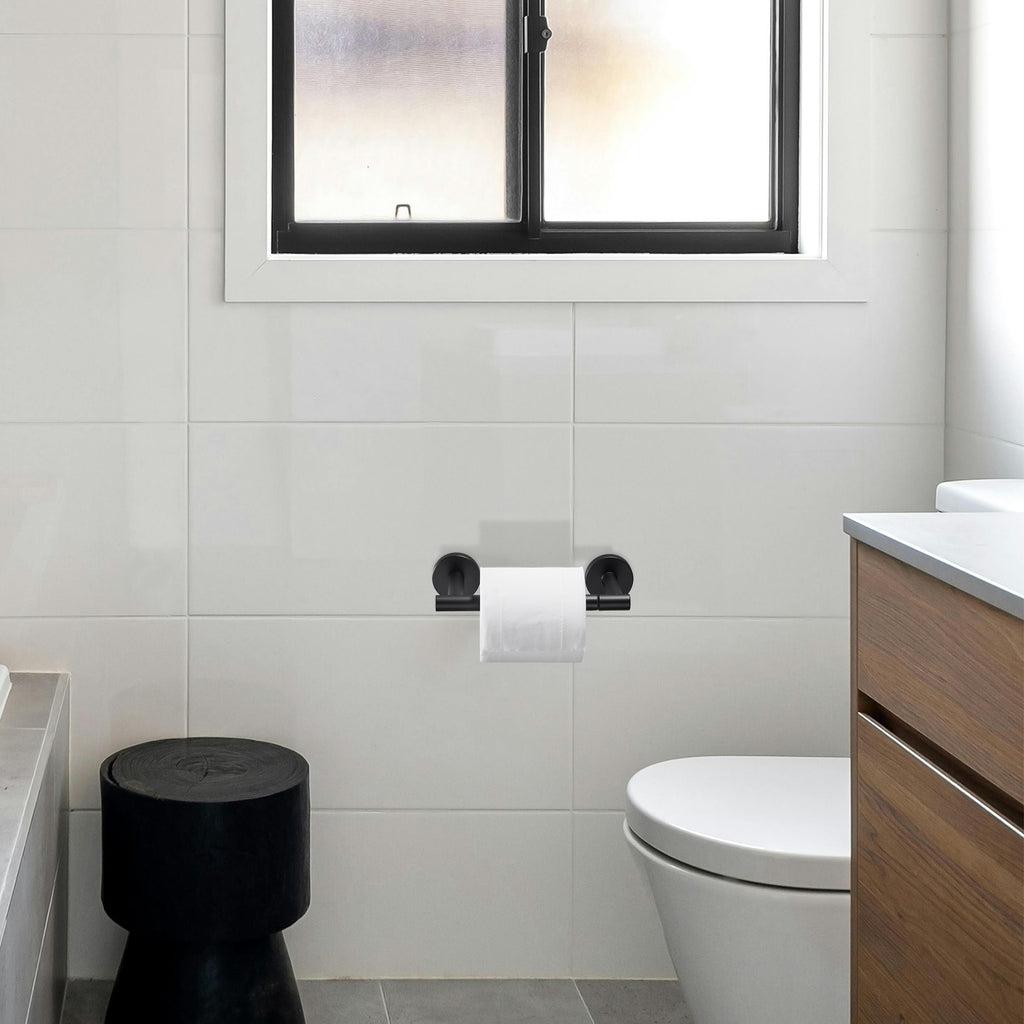 Deluxe Wall Mount Pivot Arm Toilet Paper Holder Bath Hardware Accessory in Matte Black