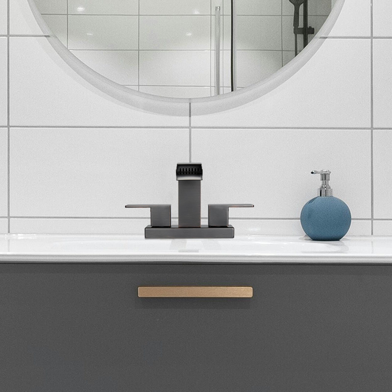304 stainless steel 4 in. Centerset Double Handle Bathroom Faucet with Drain Kit Included in Oil Rubbed Bronze