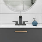 Waterfall Spout 304 stainless steel 4 in. Centerset Double Handle Bathroom Faucet with Drain Kit Included in Matte Black