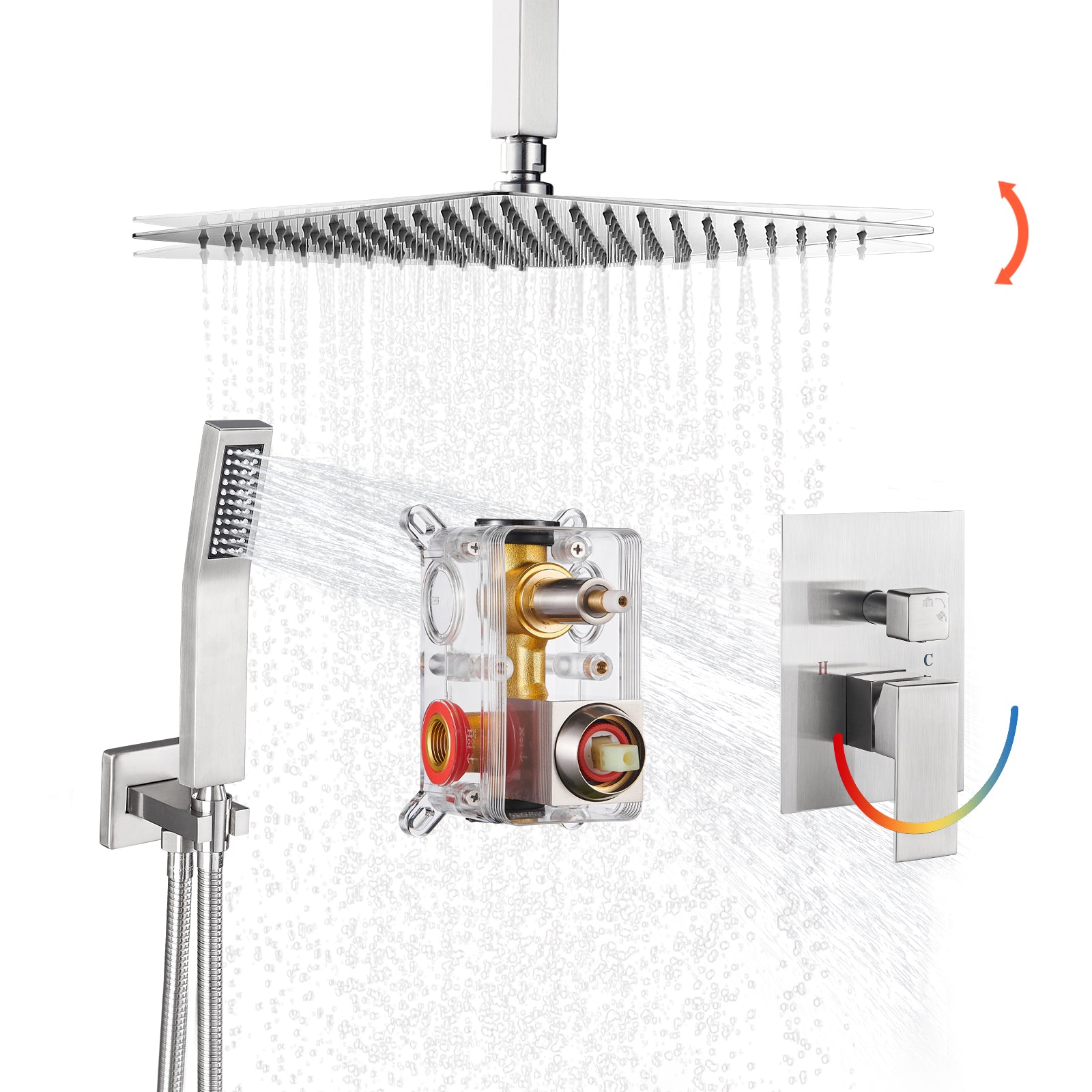 Rain Single Handle 1-Spray Shower Faucet 2.5 GPM 10 " with Valve Pressure Balance Dual Shower Heads in Brushed Nickel