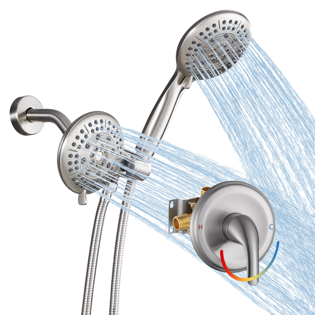 Rain 5-Spray Handheld Shower Combo Shower Faucet with Valve 1.8 GPM 4.7 " Adjustable Dual Shower Heads in Brushed Nickel