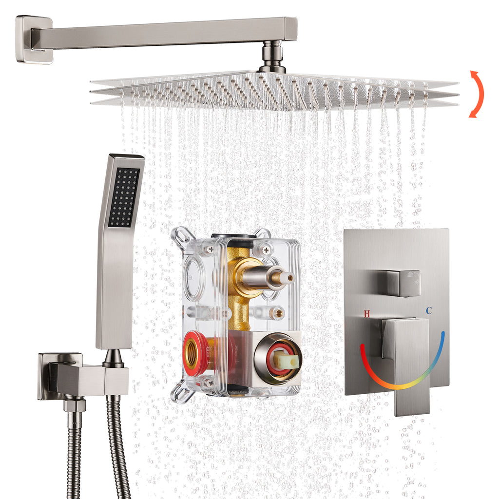 10 " Single Handle 2-Spray Shower Faucet Handheld Combo with Valve 1.8GPM Adjustable Dual Shower Head in Brushed Nickel