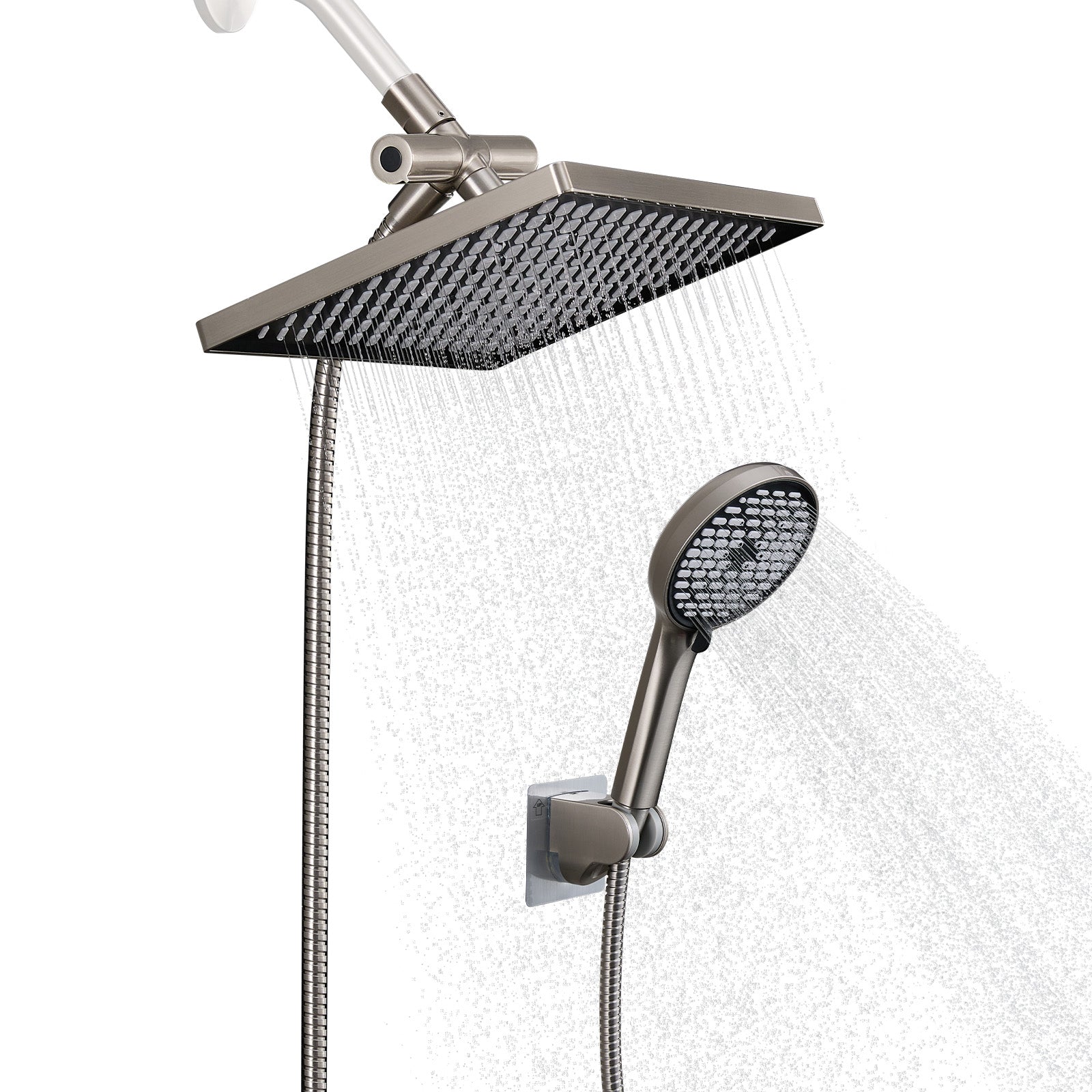 Rainfall Shower Head Combo 6-Spray 12 in. Wall Mount Dual Shower Heads and Handheld Head with 1.8 GPM in Brushed Nickel