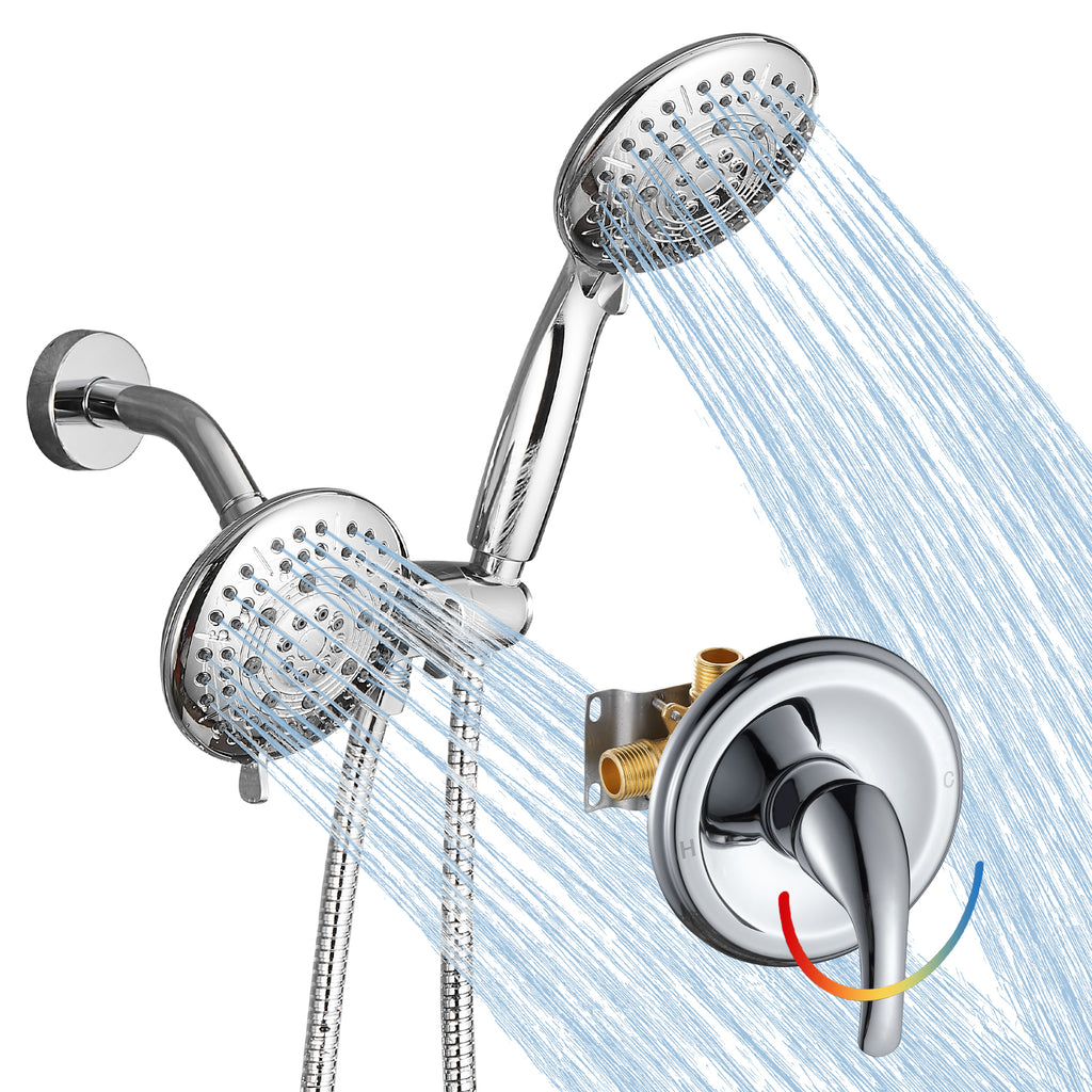 4.7 " Single Handle 5-Spray Shower Faucet Kit Handheld Combo with Valve 1.8 GPM Adjustable Dual Shower Heads in Chrome