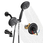 Rain Single Handle 5-Spray Tub Shower Faucet Handheld Combo with Valve 1.8 GPM Adjustable Dual shower Heads in Black