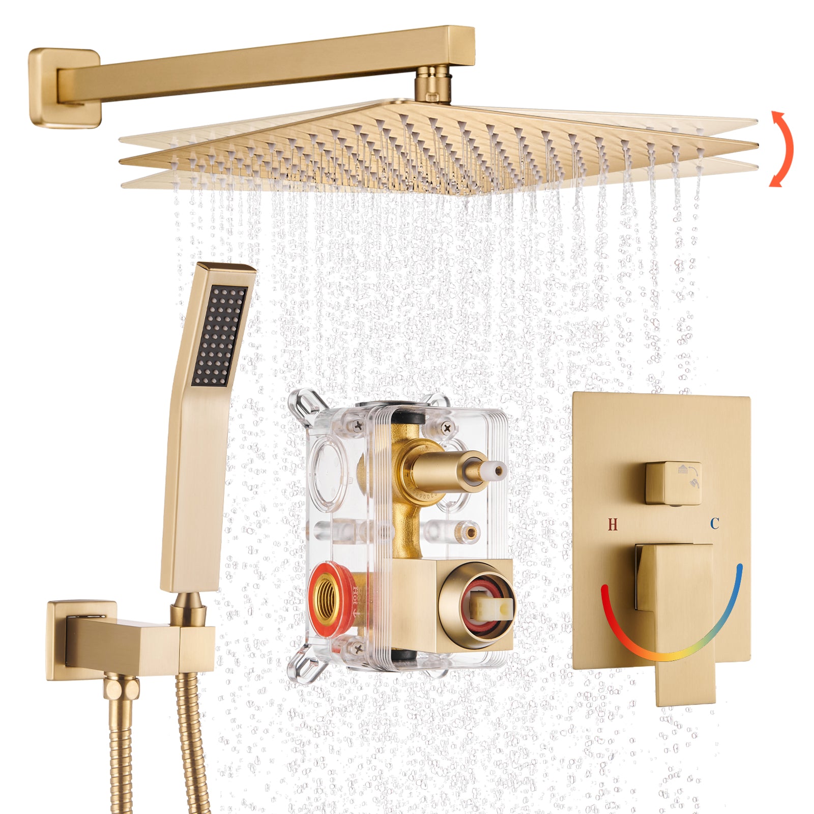 Rain Single Handle 2-Spray 10 in. Shower Faucet Handheld Combo with Valve 1.8 GPM Adjustable Dual Shower Heads in Gold