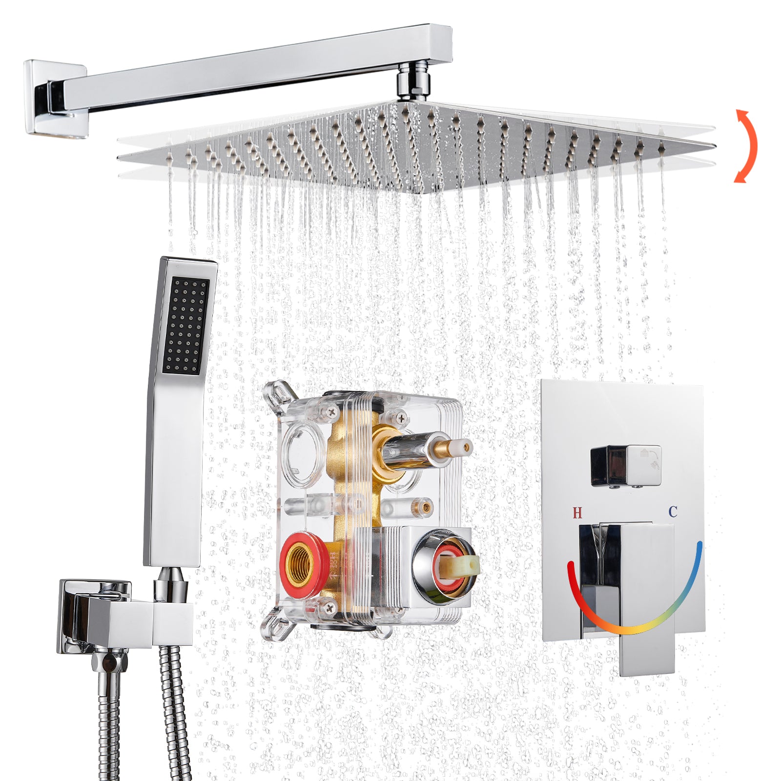 Rain Single Handle 2-Spray 10 in. Shower Faucet Handheld Combo with Valve 1.8 GPM Adjustable Dual Shower Heads in Chrome
