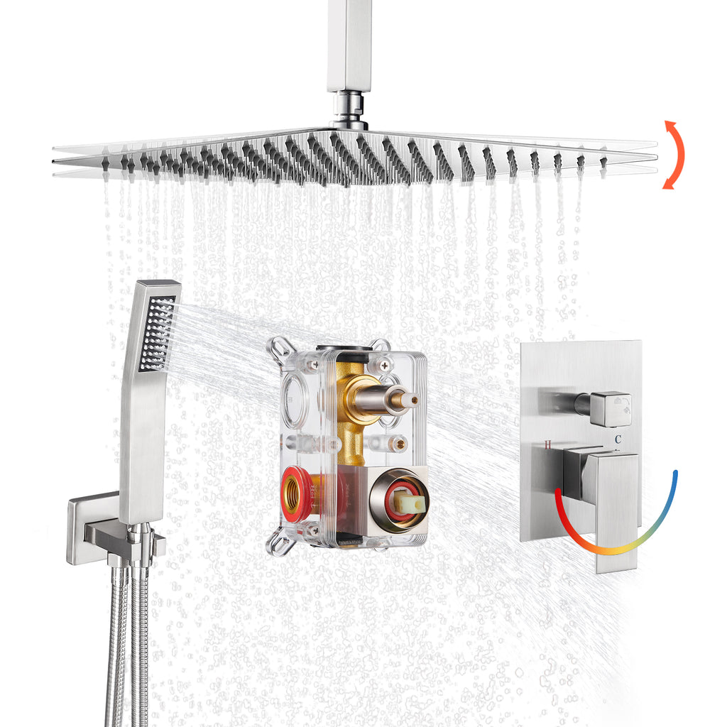 Rain Single Handle 1-Spray with Valve 1.8 GPM 12 " Shower Faucet Pressure Balance Dual Shower Heads in Brushed Nickel