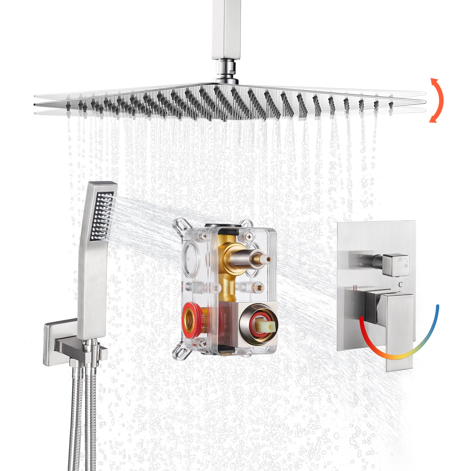 Rain Single Handle 1-Spray with Valve 1.8 GPM 12 " Shower Faucet Pressure Balance Dual Shower Heads in Brushed Nickel