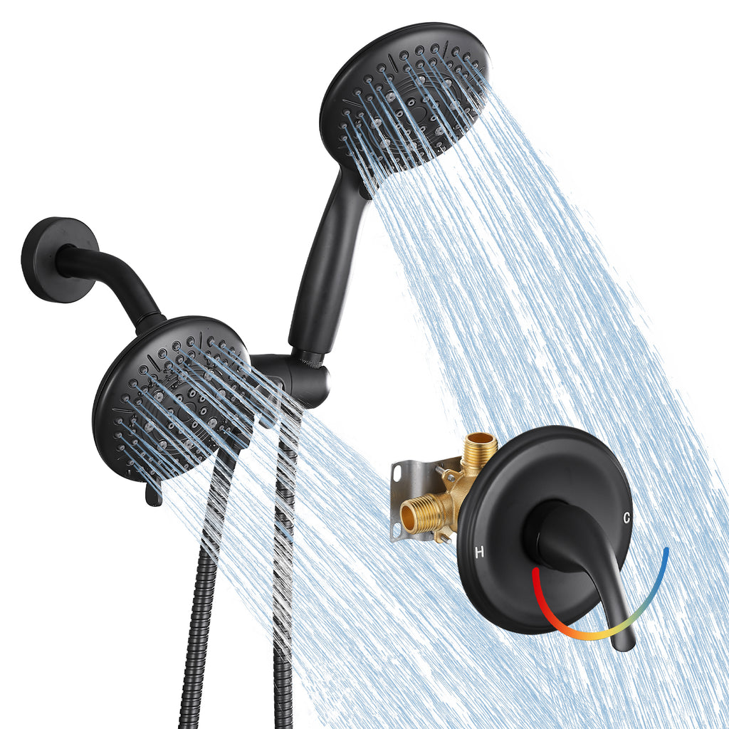 4.7 " Single Handle 5-Spray Shower Faucet Kit Handheld Combo with Valve 1.8 GPM Adjustable Dual Shower Heads in Black