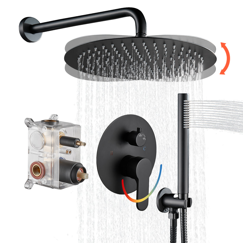 Rain Single Handle 1-Spray with Valve 1.8 GPM 12 " Shower Faucet Pressure Balance Dual Shower Heads in Black