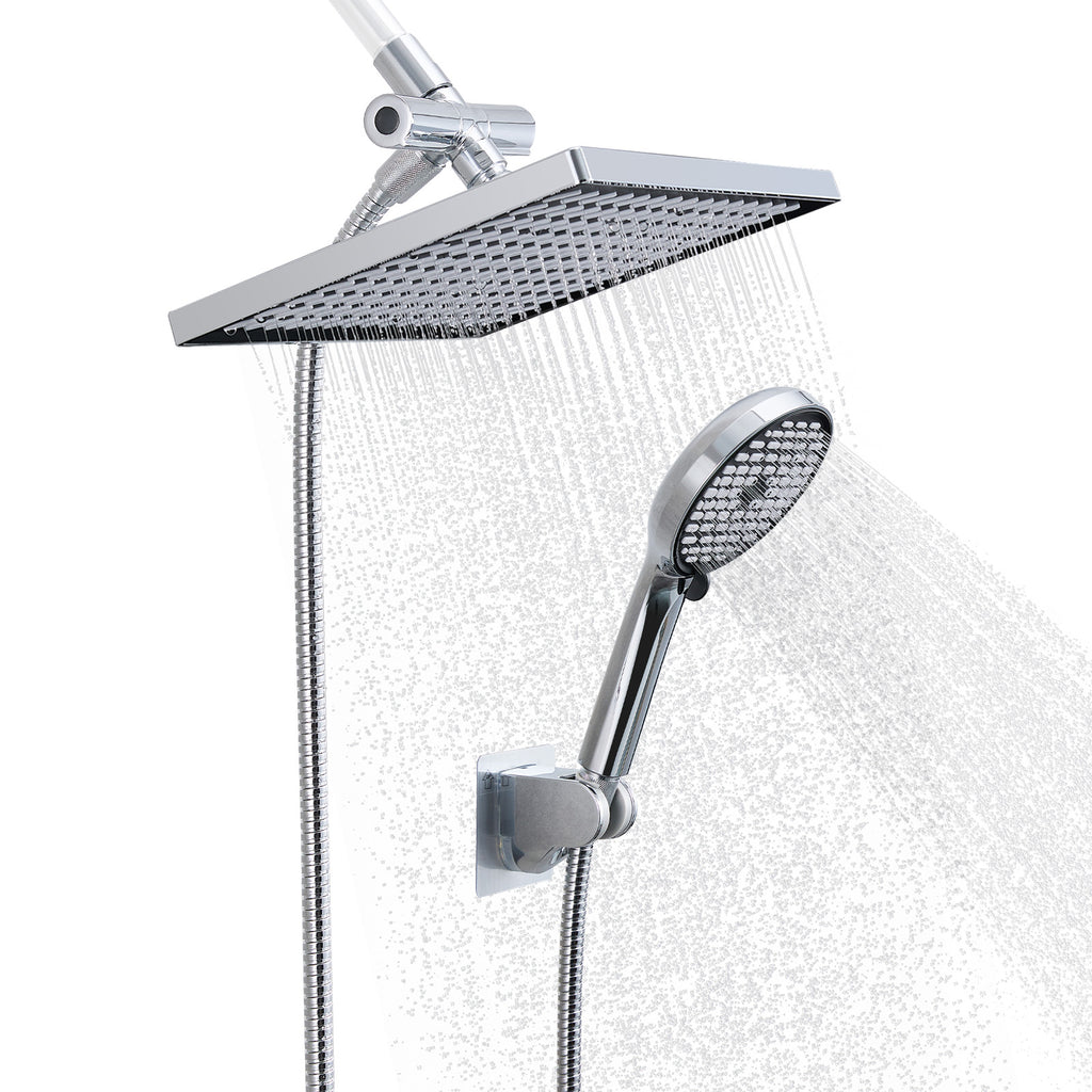 Rainfall Shower Head Combo 6-Spray 12 in. Wall Mount Dual Shower Heads and Handheld Shower Head with 1.8 GPM in Chrome