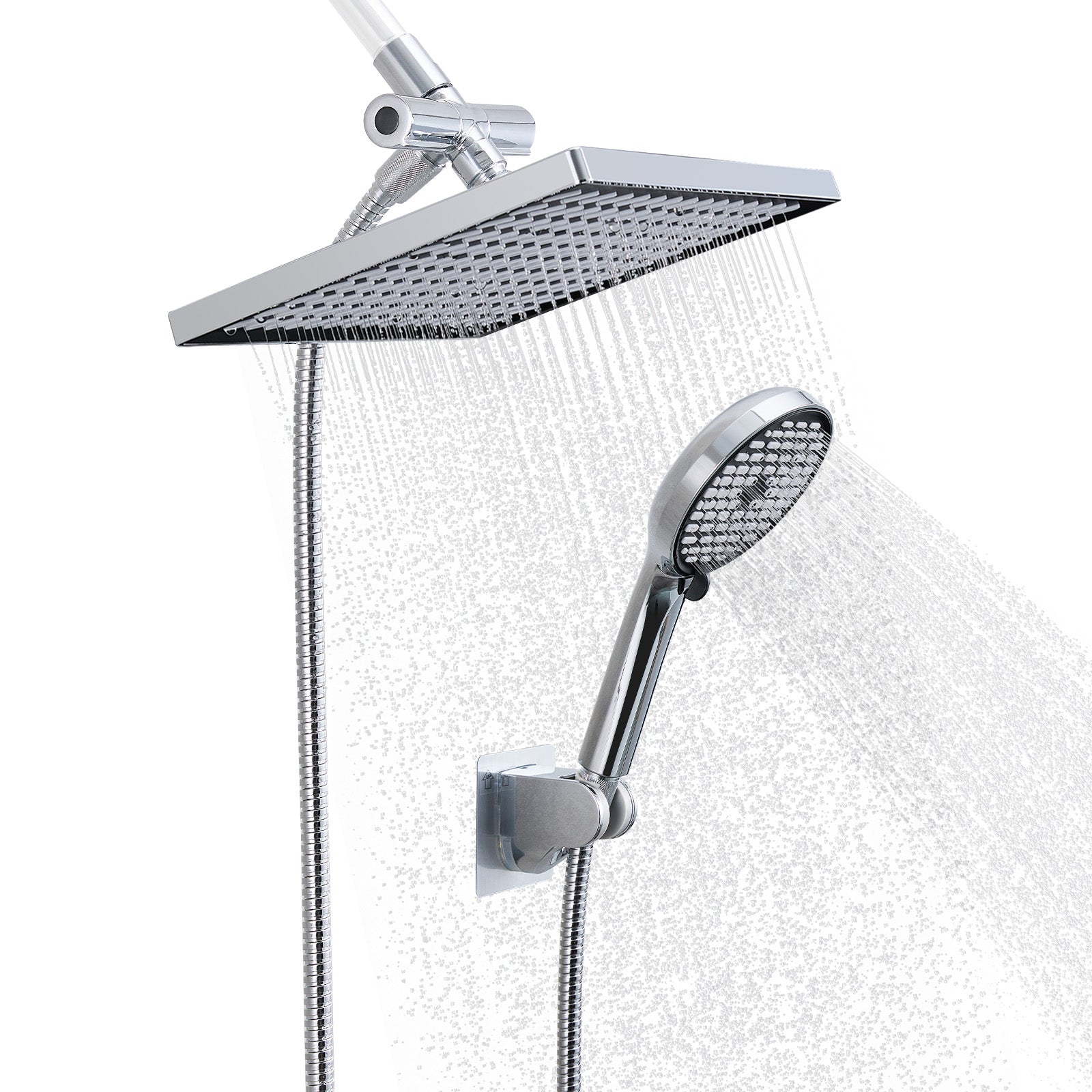 Rainfall Shower Head Combo 6-Spray 12 in. Wall Mount Dual Shower Heads and Handheld Shower Head with 1.8 GPM in Chrome