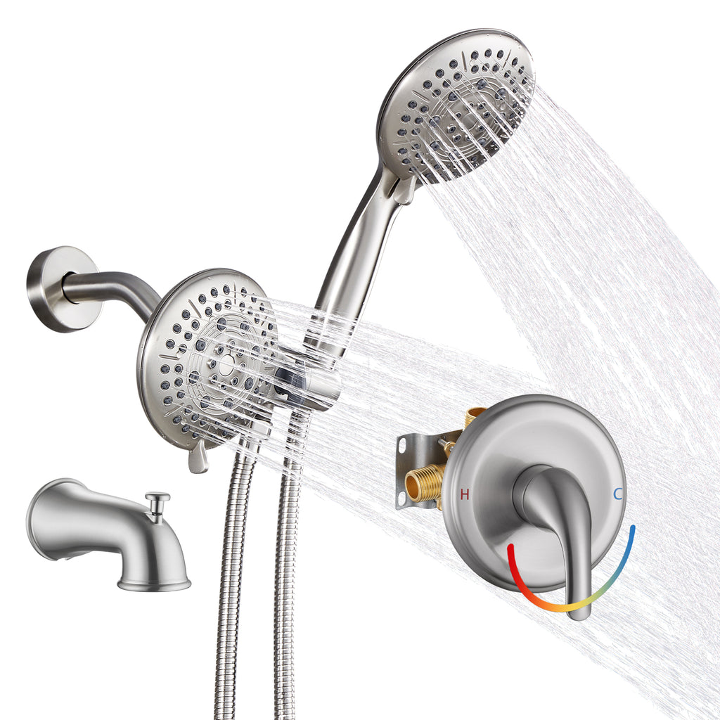 Rain Single Handle 5-Spray Tub Shower Faucet Handheld Combo with Valve 1.8 GPM Adjustable shower Head in Brushed Nicke