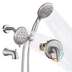 Rain Single Handle 5-Spray Tub Shower Faucet Handheld Combo with Valve 1.8 GPM Adjustable shower Head in Brushed Nicke