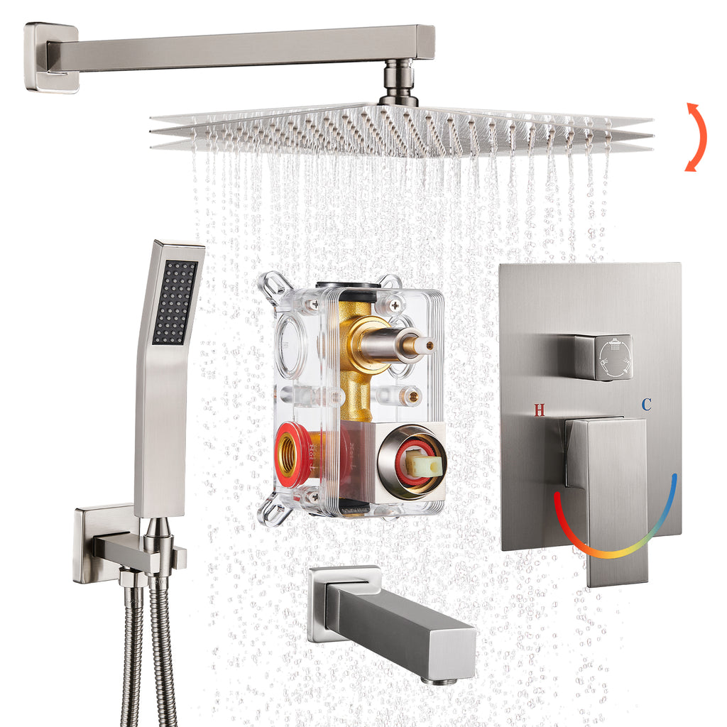 Rain Single Handle 1-Spray Tub Shower Faucet 2.5 GPM Handheld Combo with Valve 10 in. Pressure Balance in Brushed Nickel