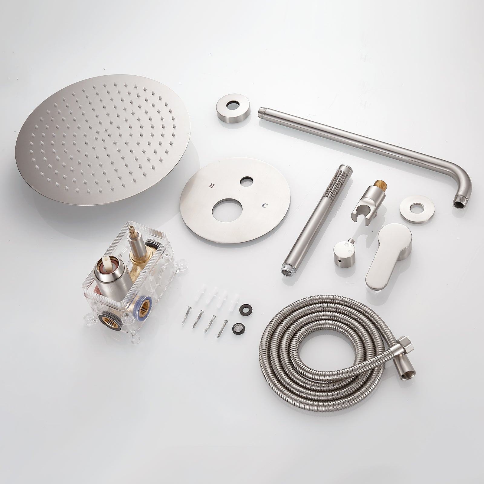 Rain Single Handle 1-Spray with Valve 1.8 GPM 12 " Shower Faucet Pressure Balance Dual Shower Heads in Brushed Nickel