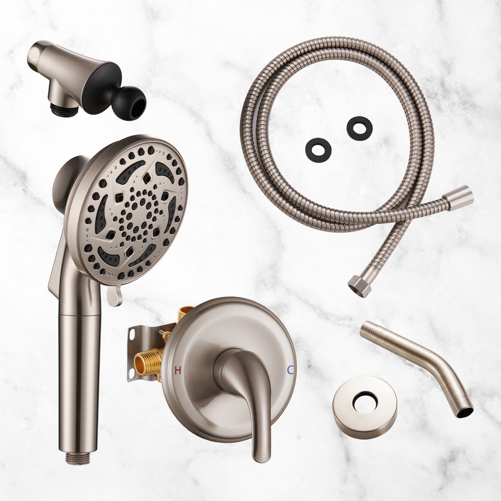 Rain 7-Spray Handheld Shower Faucet Kit with Valve 1.8 GPM and 4.9 in. Adjustable Filtered Shower Head in Brushed Nickel