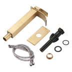 High Arc Waterfall Single Handle Single Hole Bathroom Faucet with Drain Kit Included in Brushed Gold