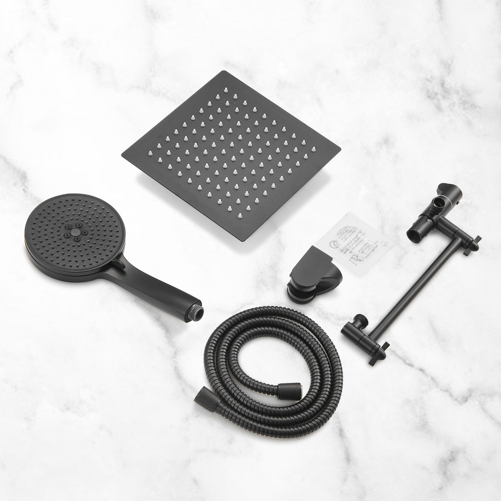 Rainfall Shower Head Combo 5-Spray 8 in. Wall Mount Dual Shower Heads and Handheld Shower Head with 1.8 GPM in Black