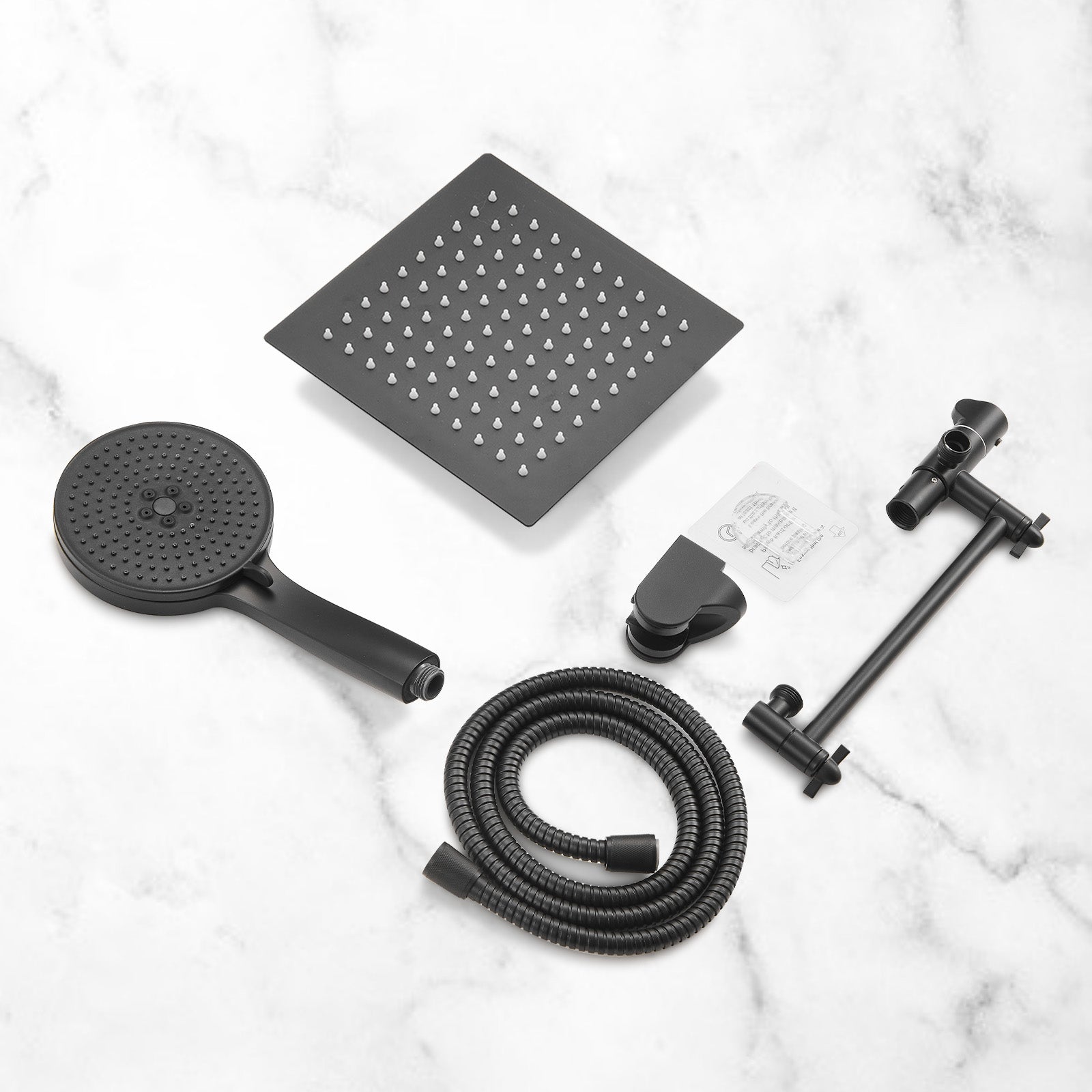 Rainfall Shower Head Combo 5-Spray 8 in. Wall Mount Dual Shower Heads and Handheld Shower Head with 1.8 GPM in Black
