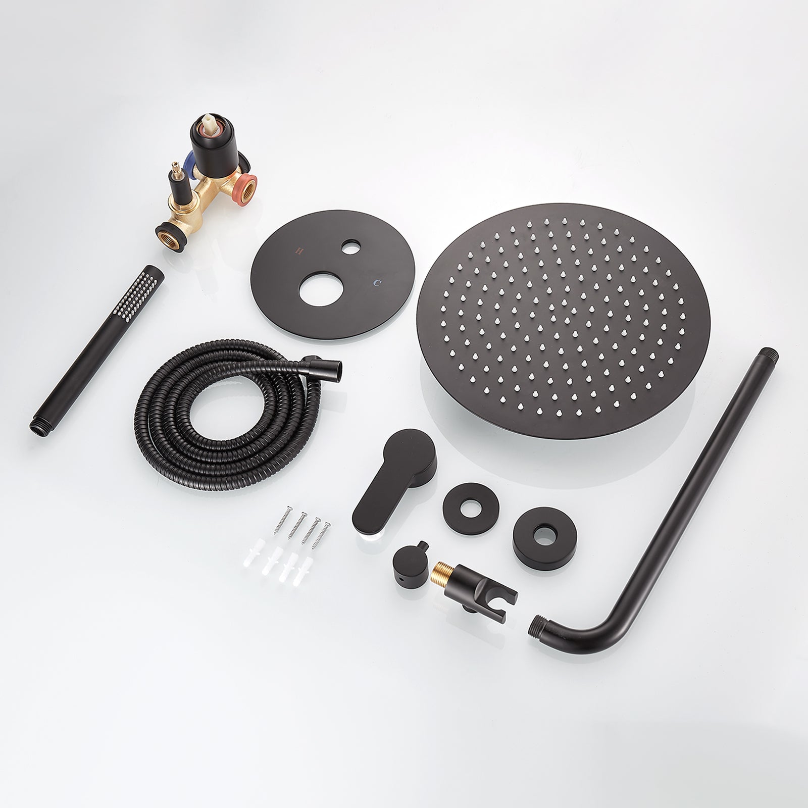 Rain Single Handle 1-Spray with Valve 1.8 GPM 12 " Shower Faucet Pressure Balance Dual Shower Heads in Black