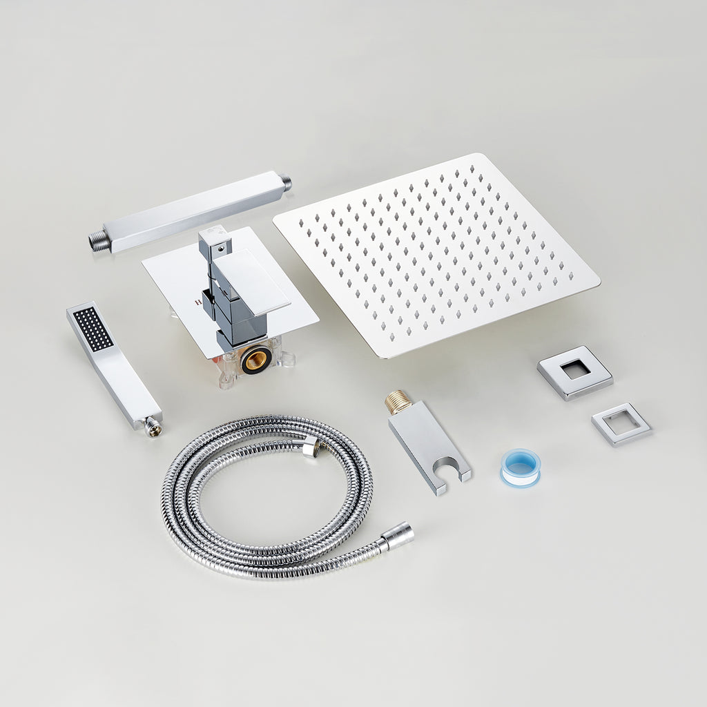 Rain Single Handle 1-Spray with Valve 1.8 GPM 12 " Shower Faucet Pressure Balance Dual Shower Heads in Chrome