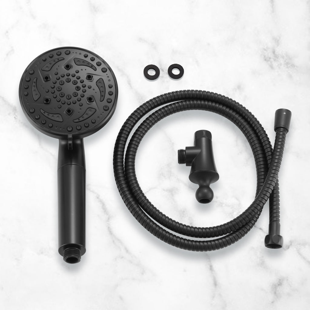 7-Spray Pattern 4.92 in. Wall Mount Handheld Shower Heads 1.8 GPM with Filter，Removable Shower hose in Matte Black