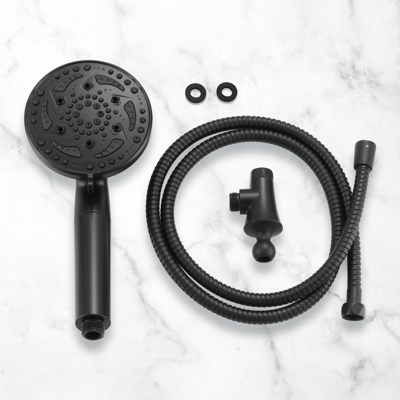 7-Spray Pattern 4.92 in. Wall Mount Handheld Shower Heads 1.8 GPM with Filter，Removable Shower hose in Matte Black