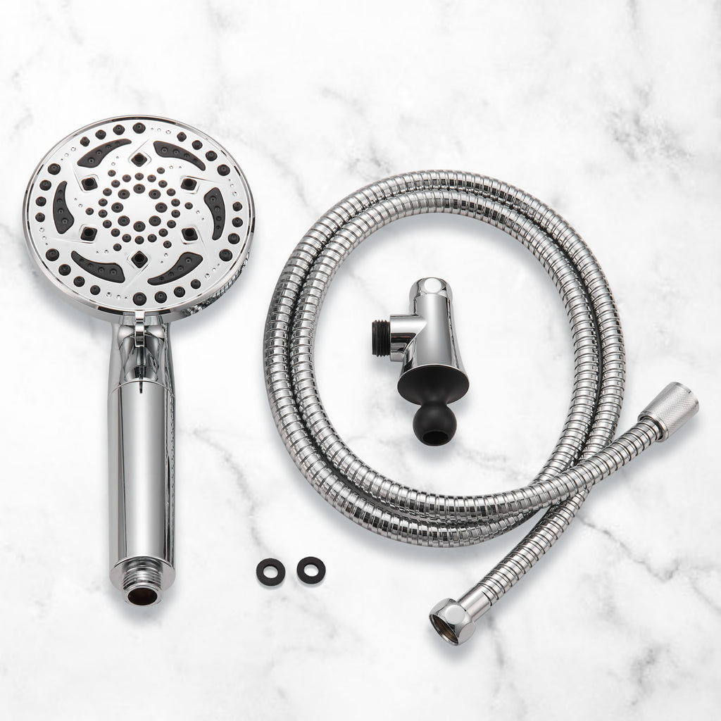 7-Spray Pattern 4.92 in. Wall Mount Handheld System Heads 1.8 GPM with Filter，Removable Shower hose in Chrome
