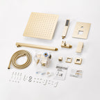 12 " Rain Single Handle 1-Spray Shower Faucet Kit Handheld Combo with Valve 1.8 GPM Adjustable Dual Shower Heads in Gold