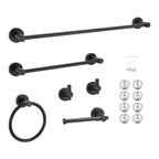 Modern 6-Pieces Aluminum Bath Hardware Set with Towel Ring Toilet Paper Holder Towel Hook and Towel Bar in Black