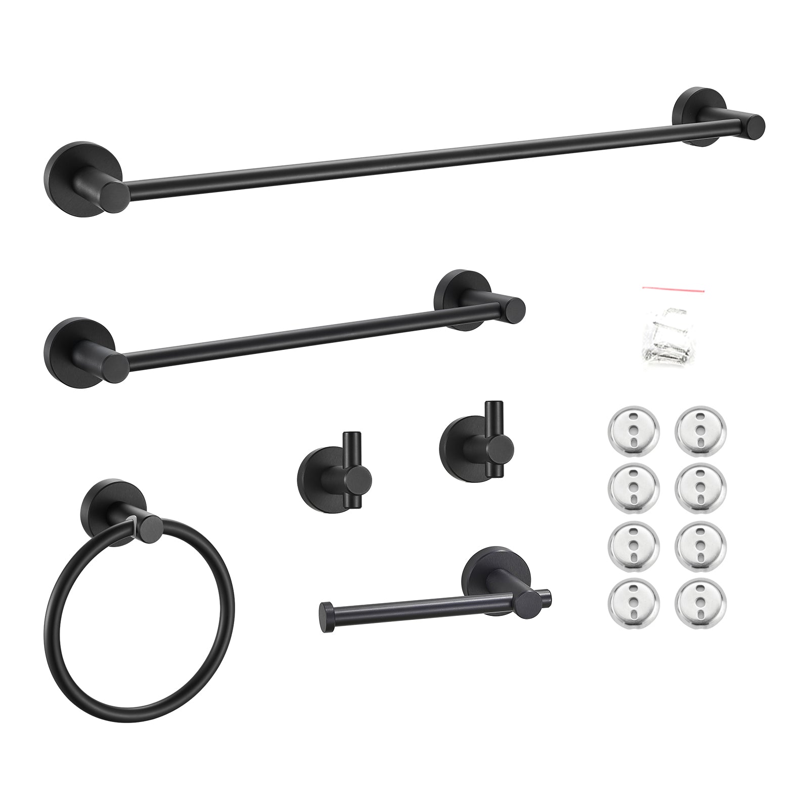 Modern 6-Pieces Aluminum Bath Hardware Set with Towel Ring Toilet Paper Holder Towel Hook and Towel Bar in Black