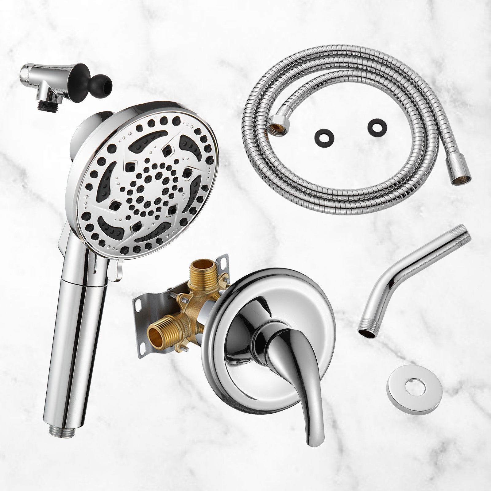 Rainfull 7-Spray Handheld Shower Faucet Kit with Valve 1.8 GPM and 4.9 in. Adjustable Filtered Shower Head in Chrome
