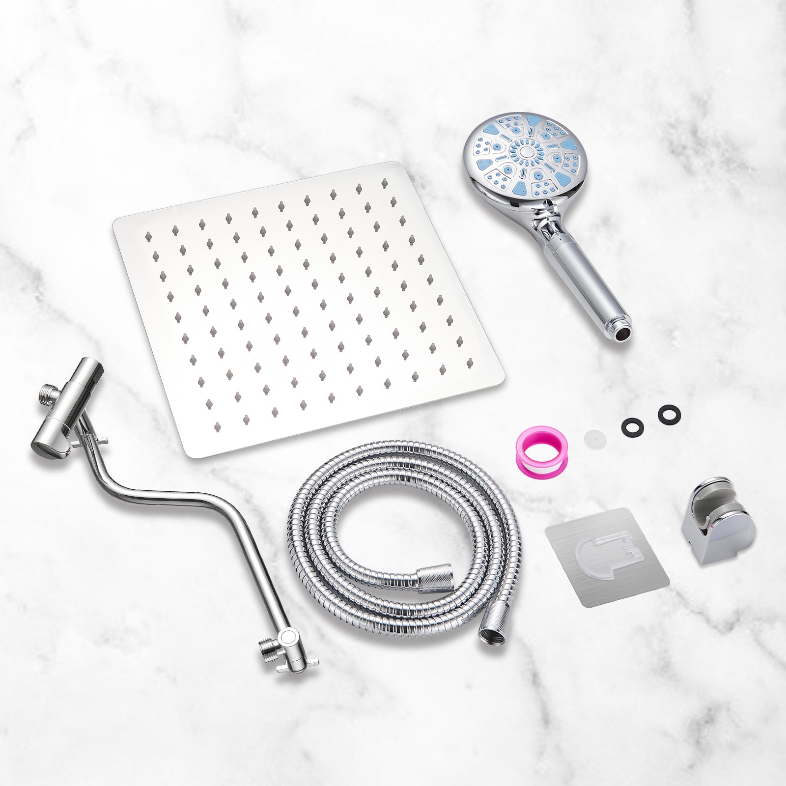 Rainfall Shower Head Combo 5-Spray 8 in. Wall Mount Dual Shower Heads and Handheld Shower Head with 1.8 GPM in Chrome