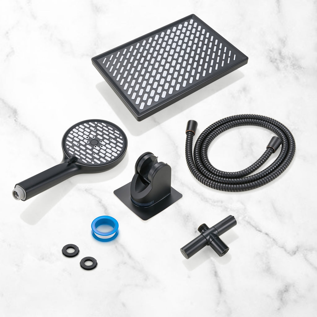 Rainfall Shower Head Combo 6-Spray 12 in. Wall Mount Dual Shower Heads and Handheld Shower Head with 1.8 GPM in Black