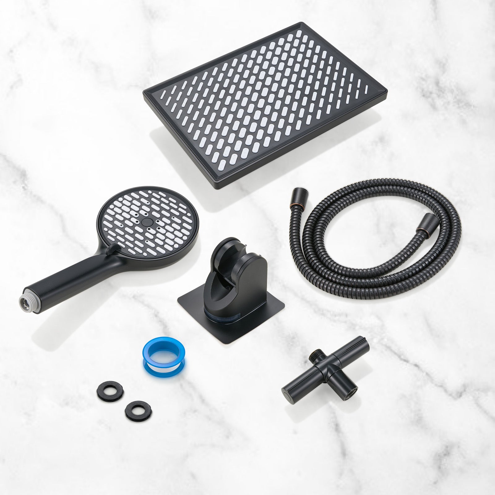 Rainfall Shower Head Combo 6-Spray 12 in. Wall Mount Dual Shower Heads and Handheld Shower Head with 1.8 GPM in Black