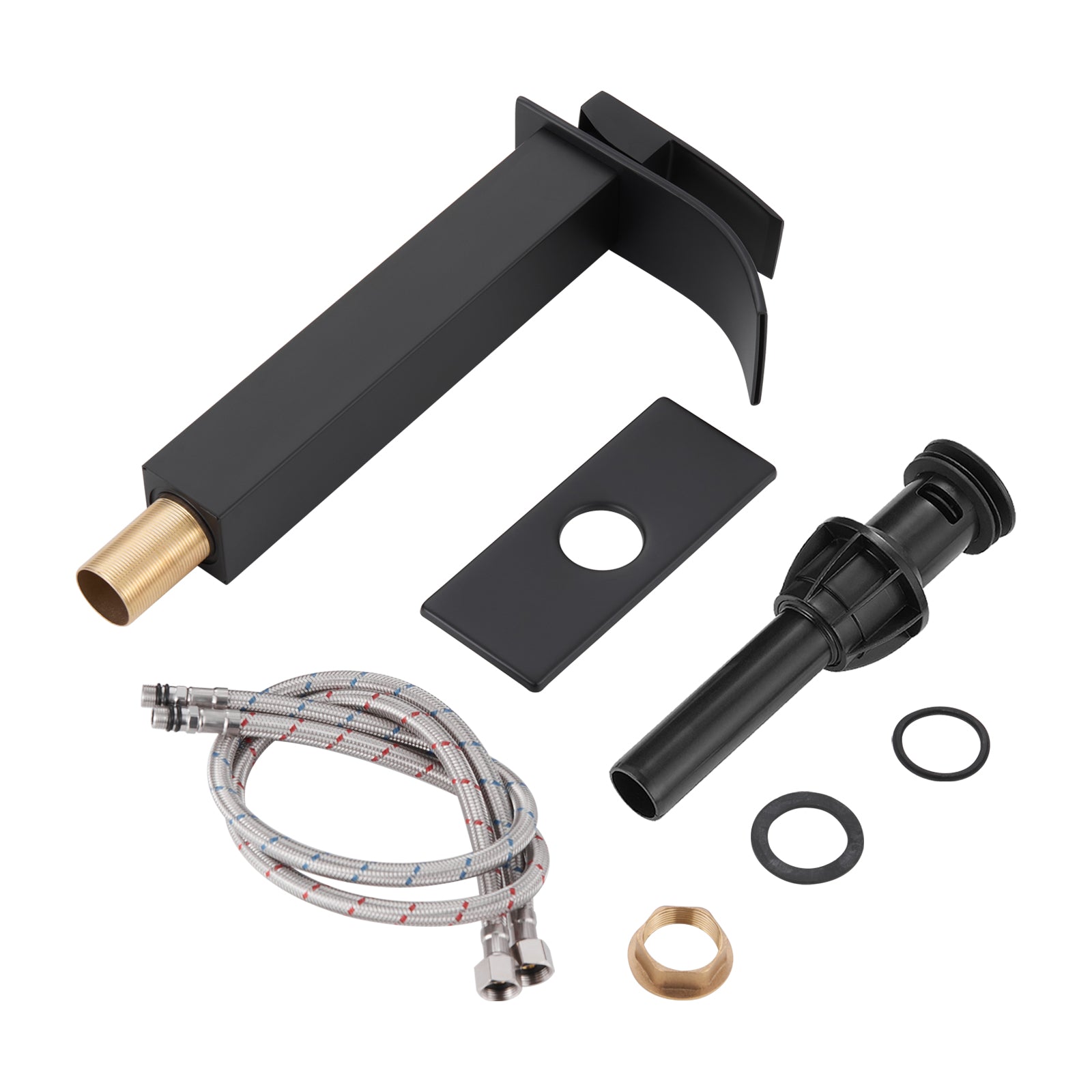 High Arc Waterfall Single Handle Single Hole Bathroom Faucet with Drain Kit Included in Black