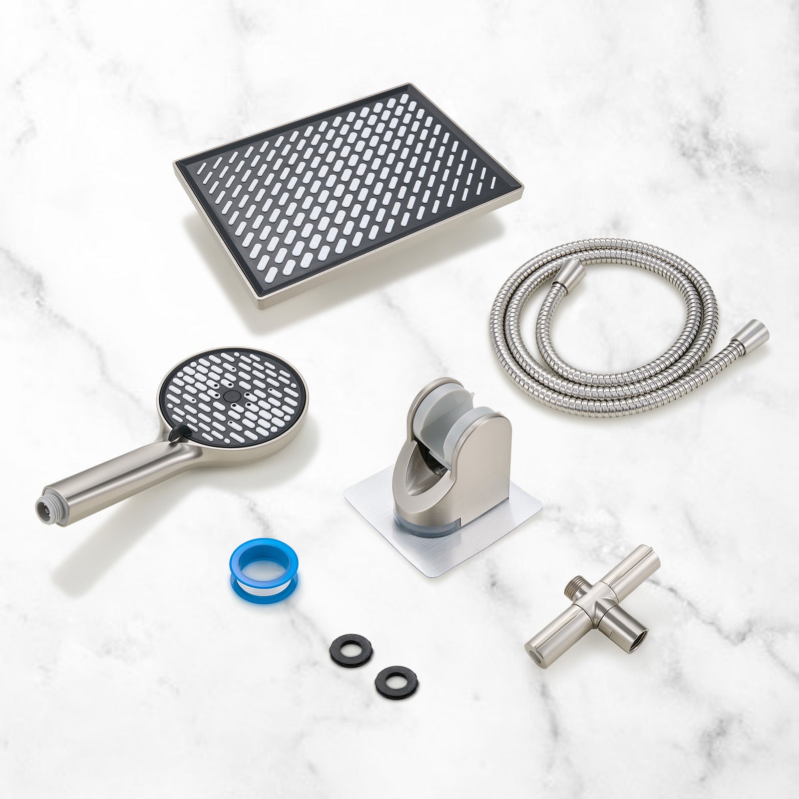 Rainfall Shower Head Combo 6-Spray 12 in. Wall Mount Dual Shower Heads and Handheld Head with 1.8 GPM in Brushed Nickel