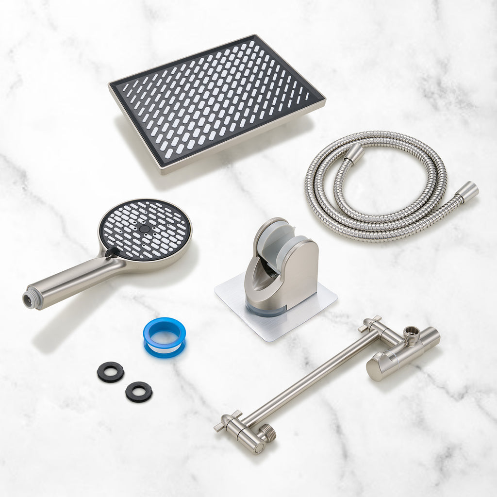 Rainfall Shower Head Combo 6-Spray 12 in. Wall Mount Dual Shower Heads and Handheld Head with 1.8 GPM in Brushed Nickel