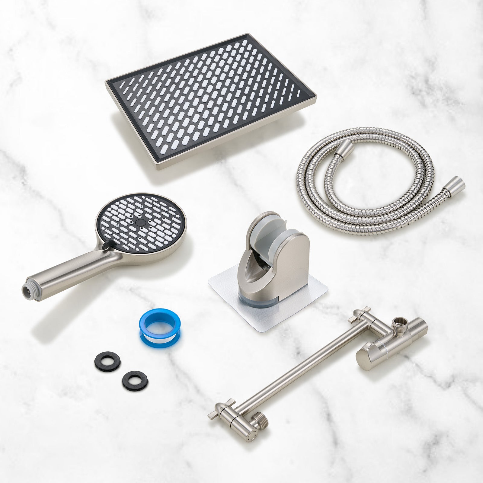 Rainfall Shower Head Combo 6-Spray 12 in. Wall Mount Dual Shower Heads and Handheld Head with 1.8 GPM in Brushed Nickel