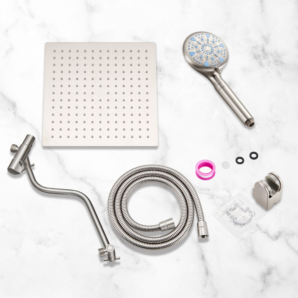 Rainfull 5-Spray Patterns 10 in. Wall Mount Dual Shower Heads and Handheld Shower Head 1.8 GPM in Brushed Nickel