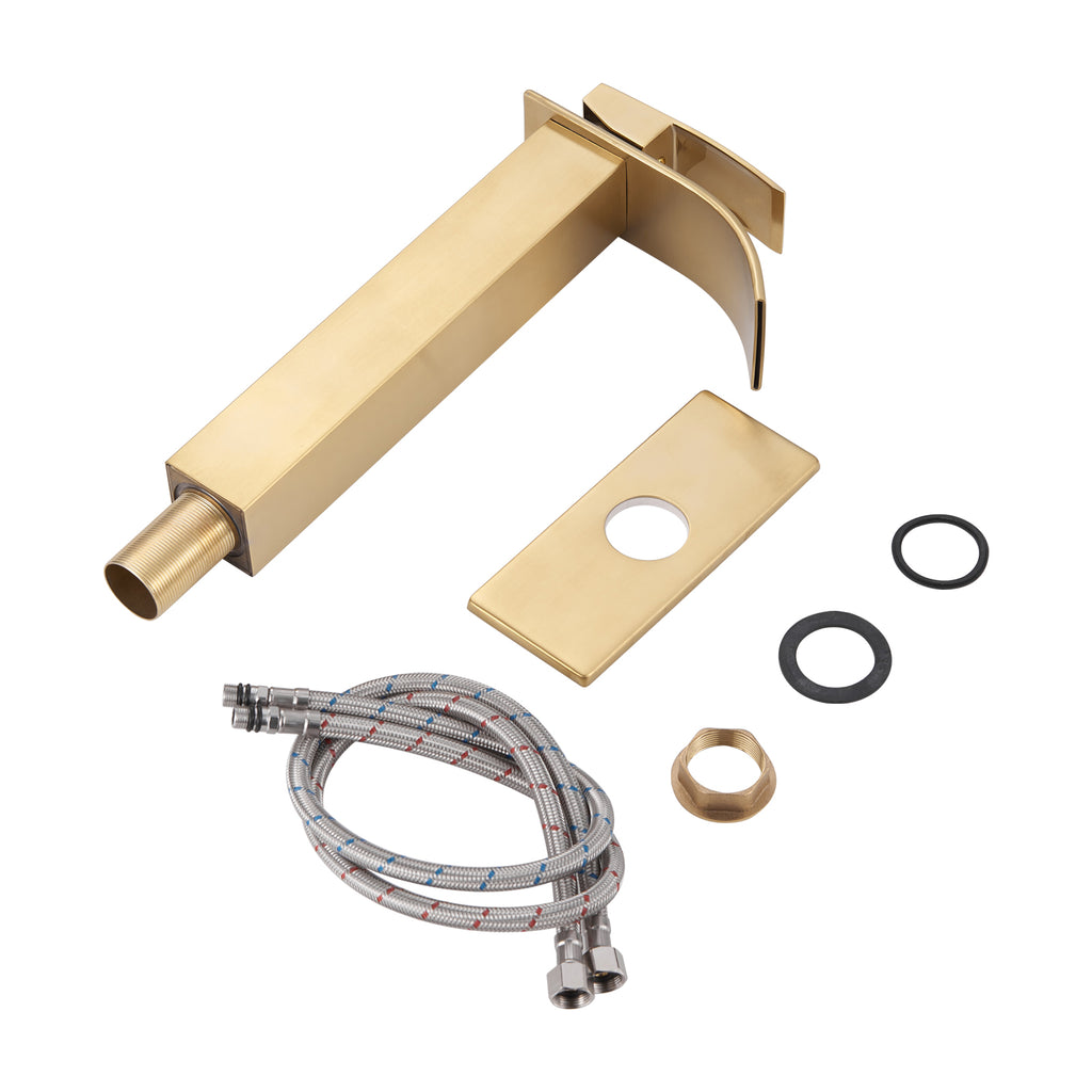 Arc Waterfall Single Handle Single Hole Bathroom Faucet in Gold