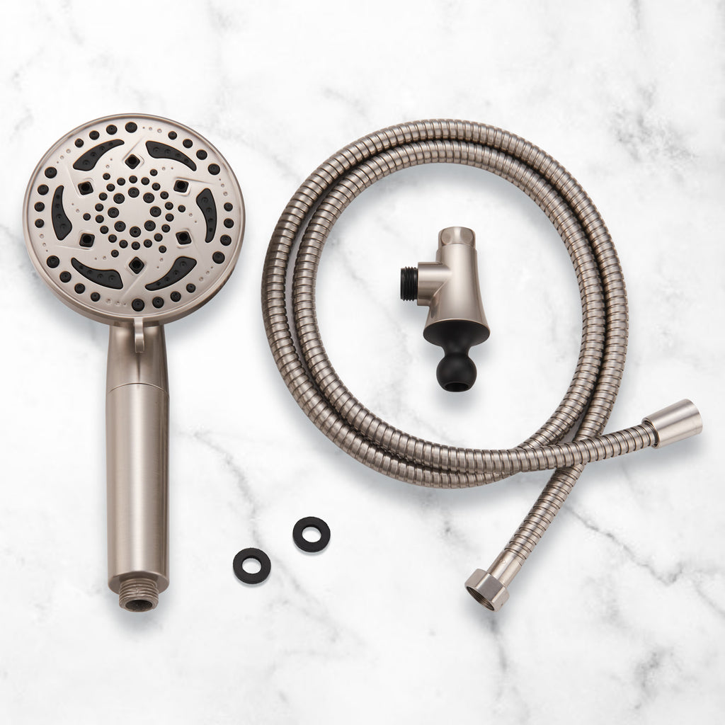 7-Spray Pattern 4.92 in. Wall Mount Handheld Shower Heads 1.8 GPM with Filter，Removable Shower hose in Brushed Nickel