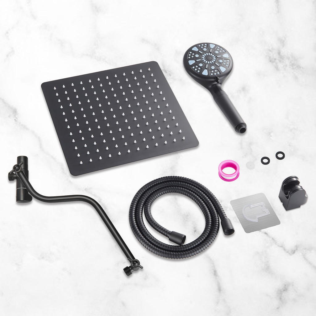Rainfull 2-in-1 9-Spray Patterns Adjustable Fixed Shower Head with Filter 1.8 GPM and Handheld Shower Head in Black