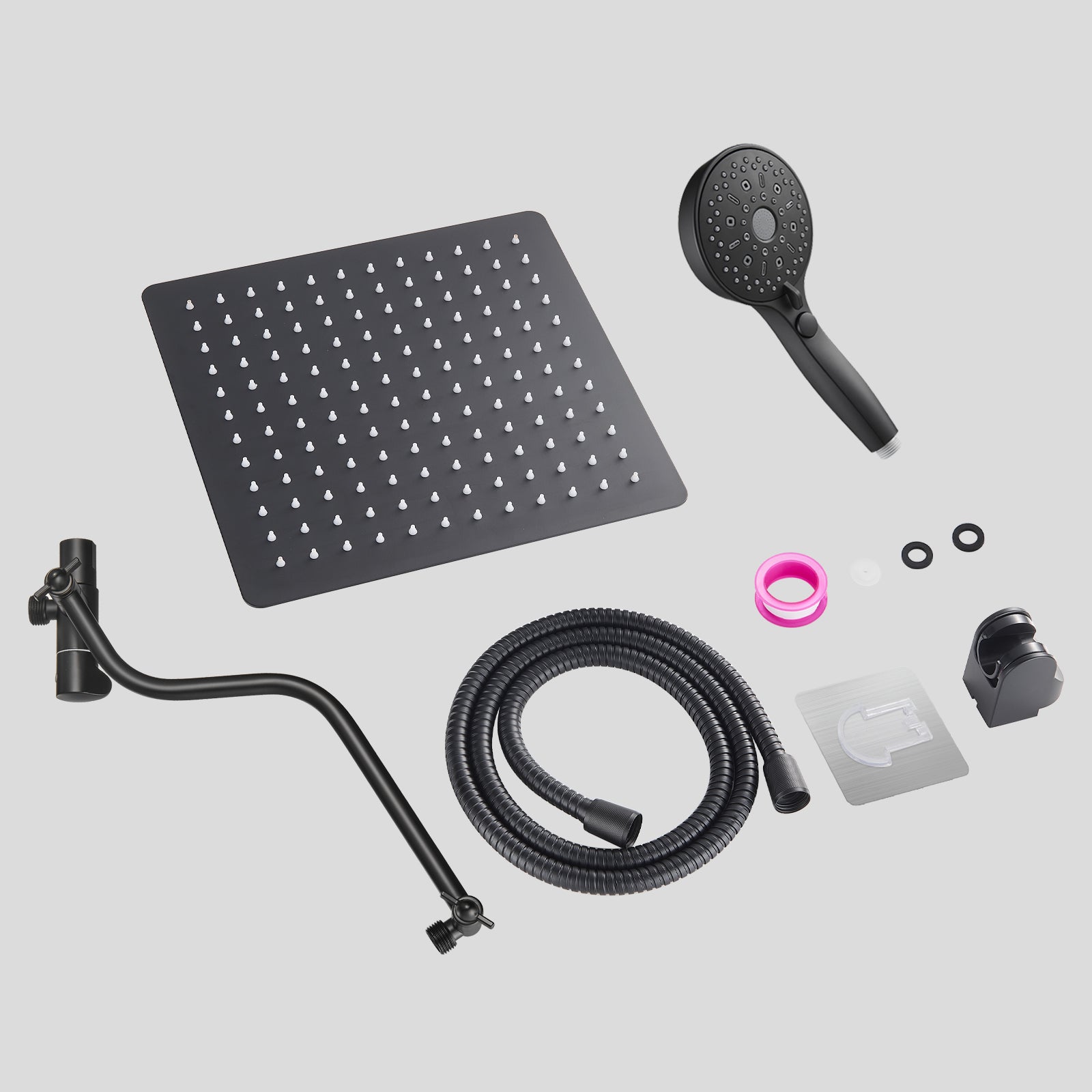 Rainfall Shower Head Combo 12-Spray 12 in. Wall Mount Dual Shower Heads and Handheld Shower Head with 1.8 GPM in Black