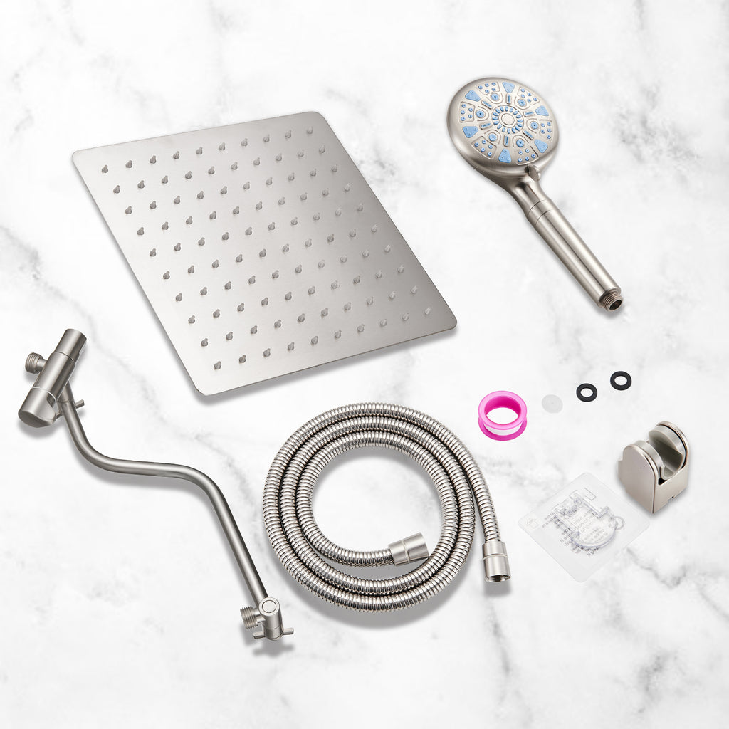 Rainfull 2-in-1 9-Spray Patterns Adjustable Wall Mount Shower Head with Filter 2.5 GPM and Handheld Shower Head in Nickel